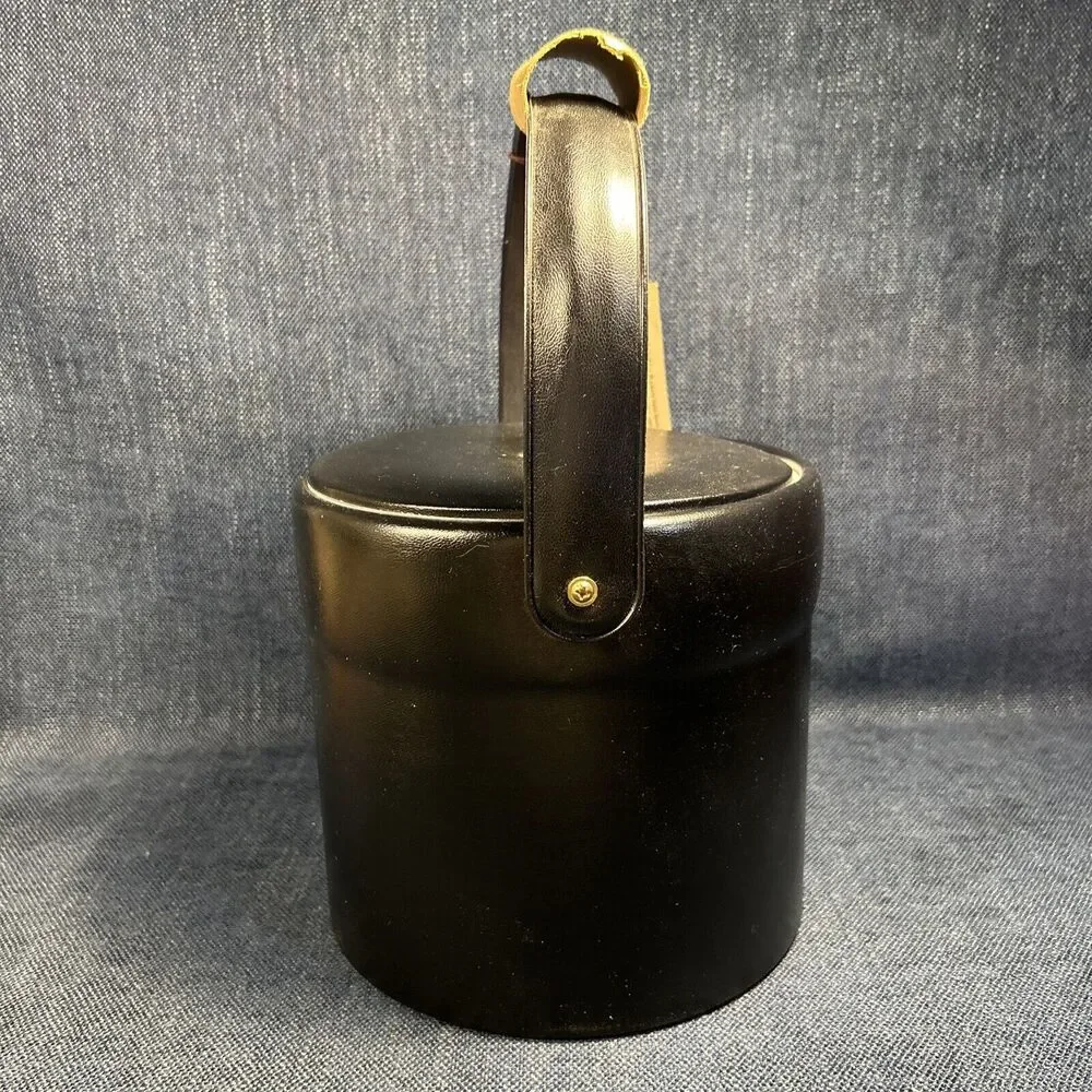 NEW Retro Georges Briard Black Vinyl Ice Bucket Entertaining Mid Century MCM